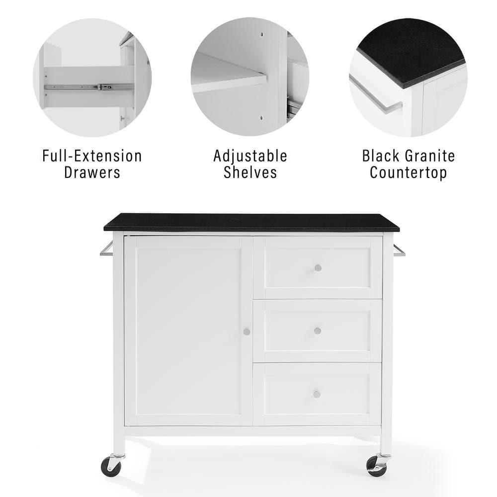 Crosley Soren Granite Top Kitchen Island/Cart Black/White: Traditional Style with Caster Wheels, Storage & Assembly Tools Provided