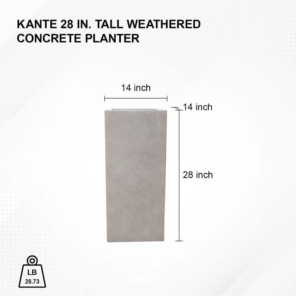 Rosemead Home & Garden, Inc. 14" Wide Kante Lightweight Durable Modern Tall Square Outdoor Decorative Planter Weathered Concrete Gray