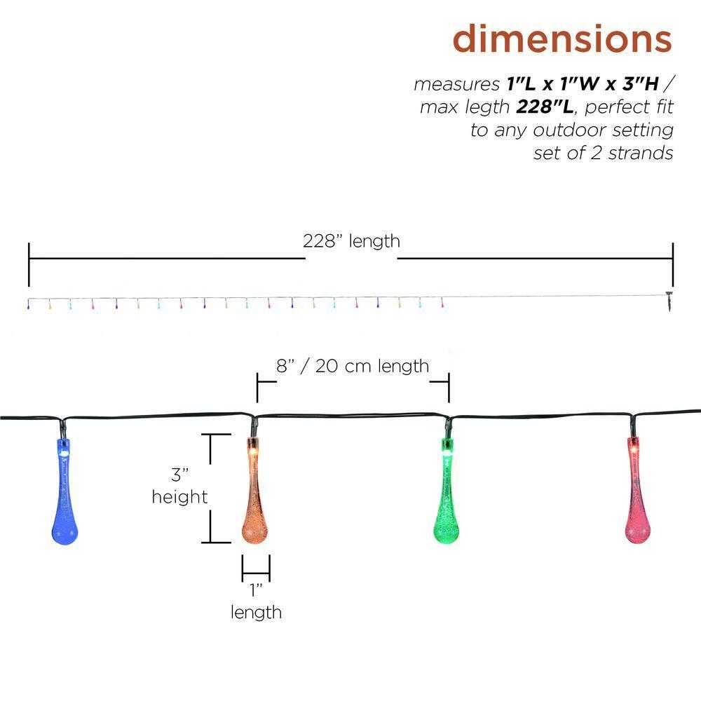 20ct Solar Powered Dual Function Teardrop Integrated LED Bulb String Lights - Black Wire - Alpine Corporation