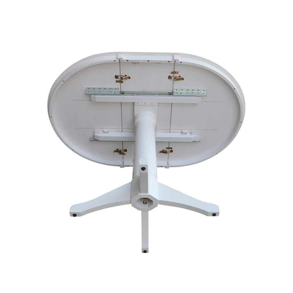 36" Magnolia Round Top Dining Table with 12" Leaf White - International Concepts: Hardwood Pedestal, Seats 4