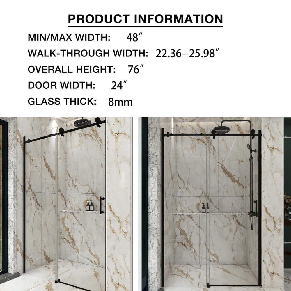 TCYO 48 In. W X 76 In. H Single Sliding Bypass Semi-Frameless Shower Door In Chrome TYLDSD07MB