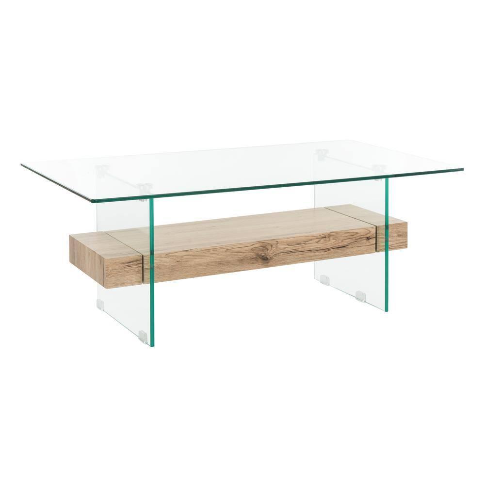 Kayley Coffee Table - Glass/Natural Wood Rack - Safavieh