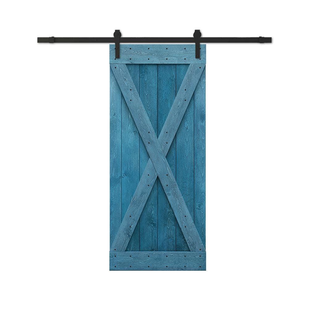 Calhome 84'' Solid Wood Paneled Stained with Installation Hardware Kit Barn Door