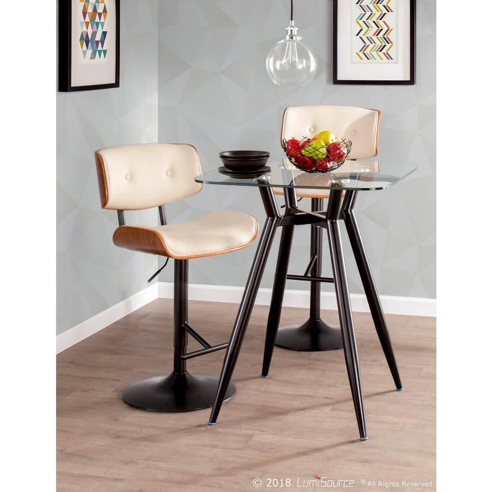 Lombardi Mid-Century Modern Adjustable Barstool in Walnut with Cream Faux Leather by LumiSource