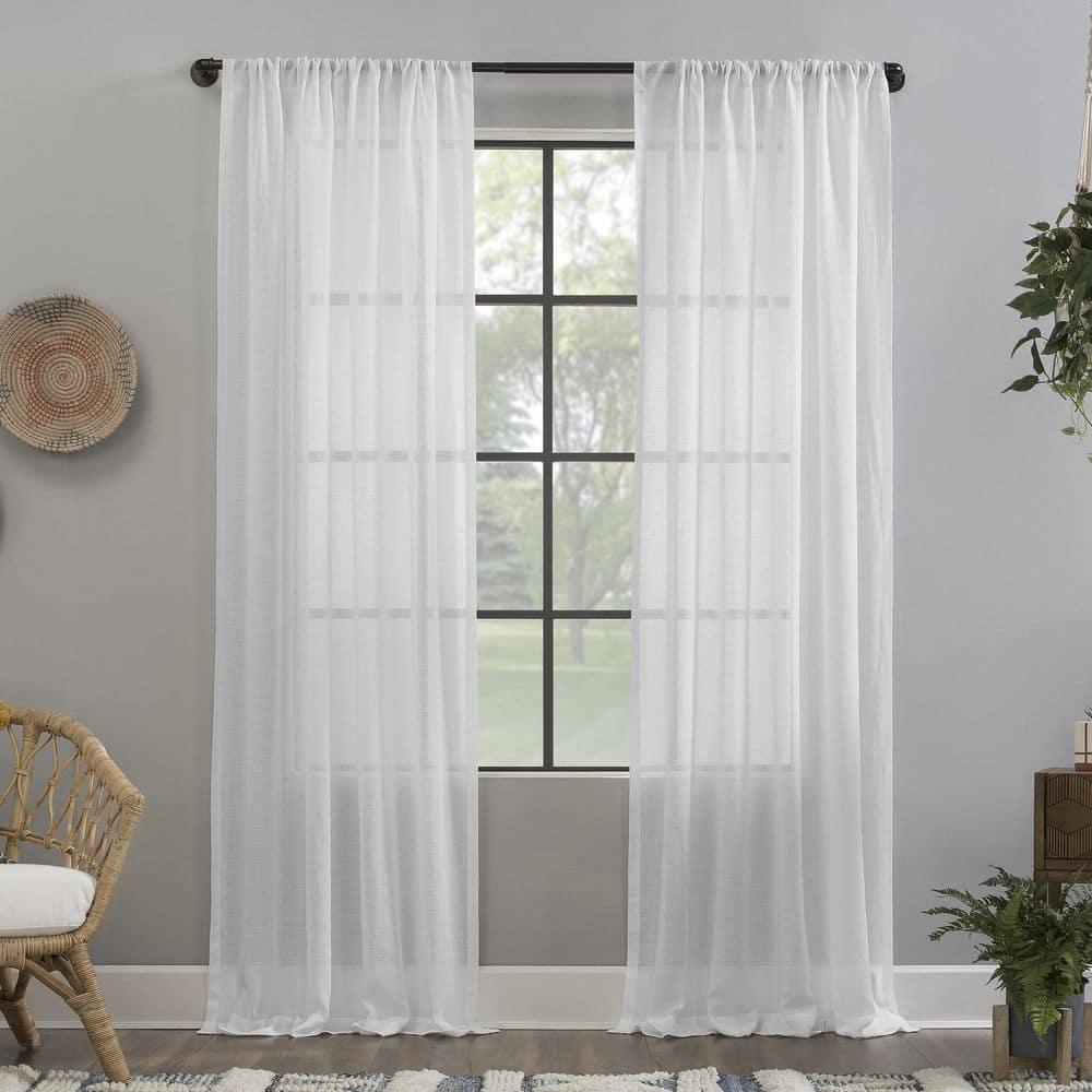 63"x52" Crushed Texture Anti-Dust Sheer Curtain Panel White - Clean Window: Modern Linen Slub Rod Pocket
