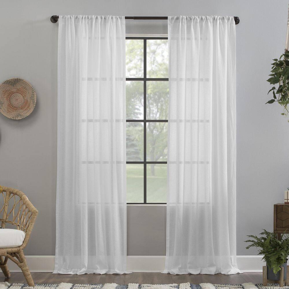 84"x52" Crushed Texture Anti-Dust Sheer Curtain Panel White - Clean Window: Modern Slub Linen Rod Pocket