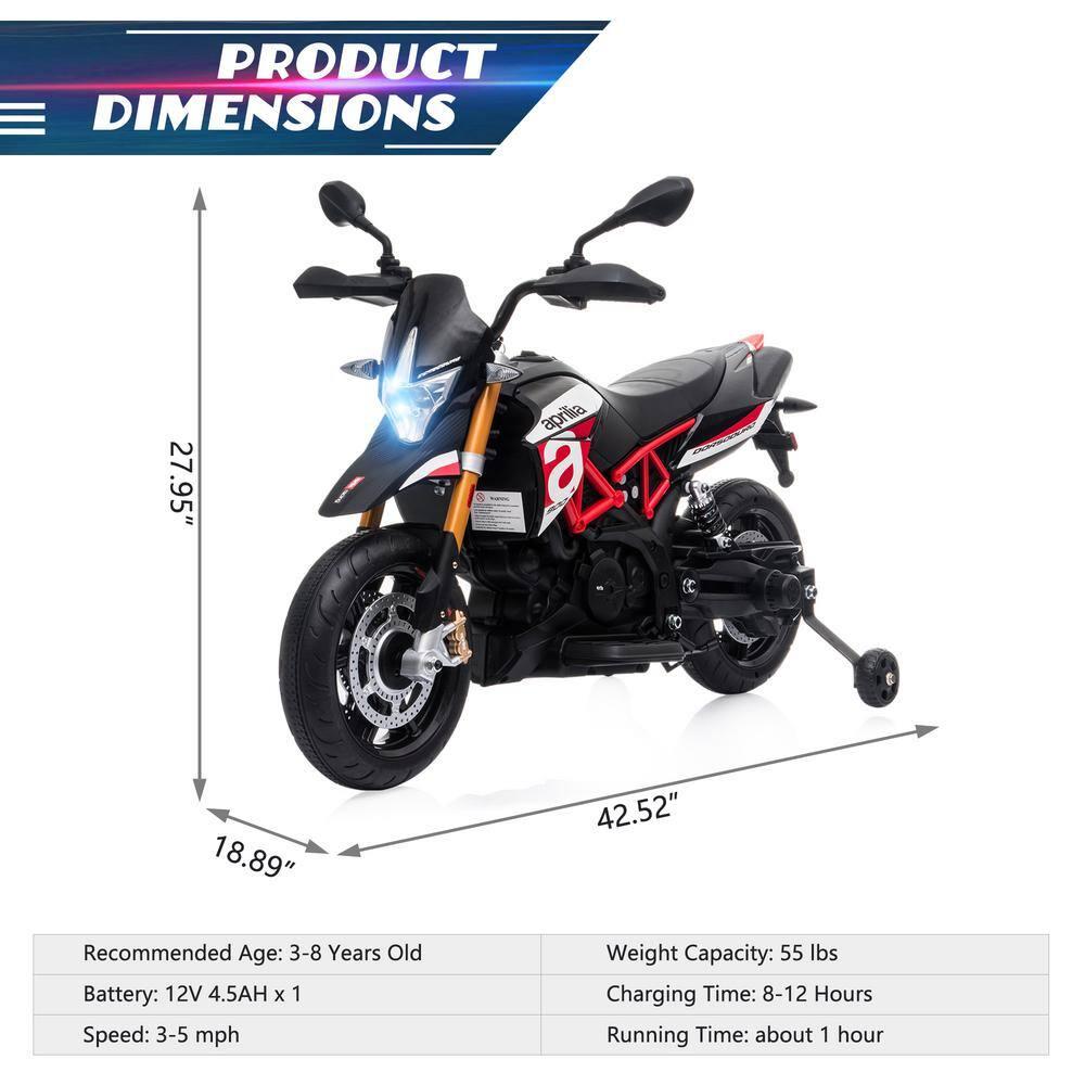 12V Ride On Toy With Training Wheels Battery Powered Dirt Bike Electric Motorcycle With LED Lights Sounds Music MP3 For Boys Girls Gifts