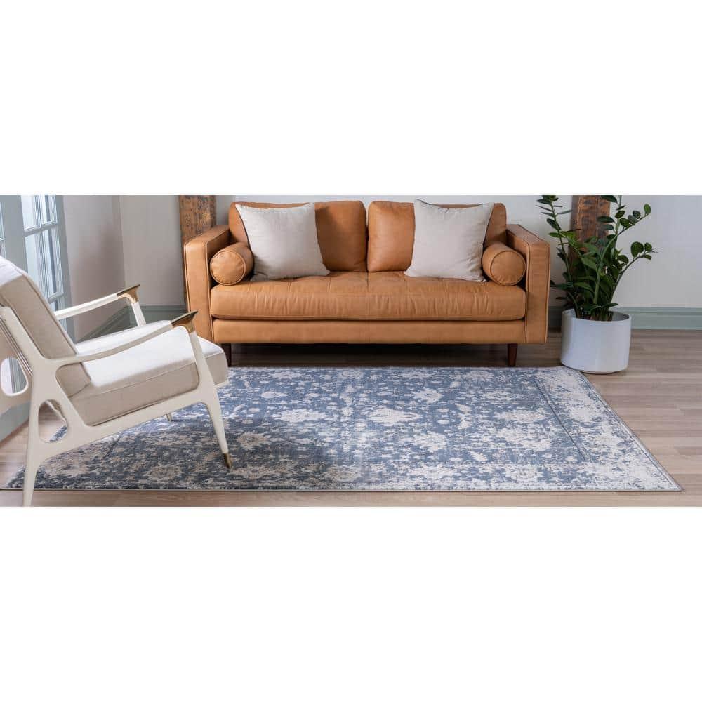 Unique Loom Portland Collection Bohemian Vintage Inspired Tone-on-Tone Design Area Rug (8' 0 x 10' 0 Rectangular, Blue/ Ivory)