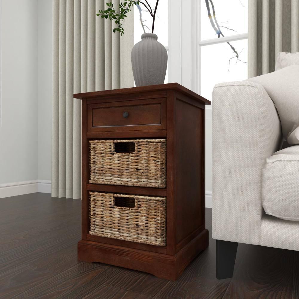 Wooden Side Chest with Wicker Drawers Brown - Olivia & May