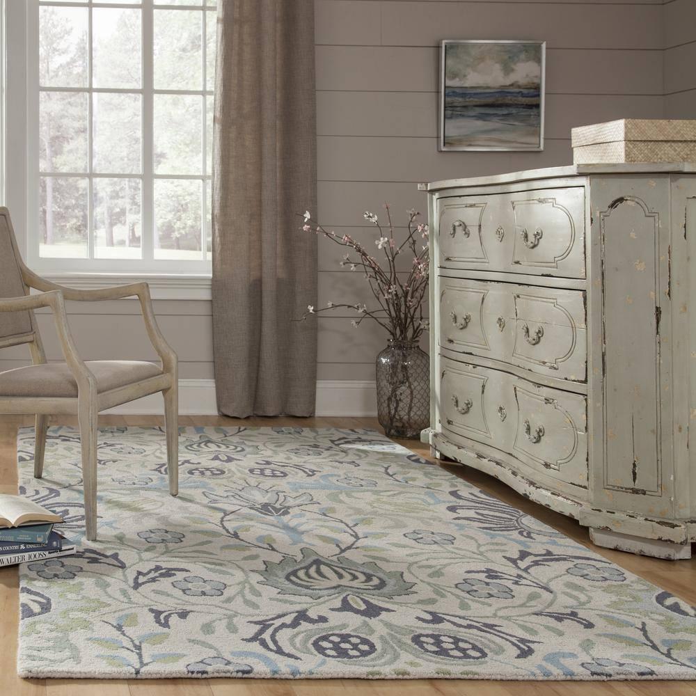 2'x3' Ashlei Floral Rug Blue/Green - Momeni: Wool, Hand-Carved, Tufted, Indoor Accent Rug, Low Pile, Cotton Backing