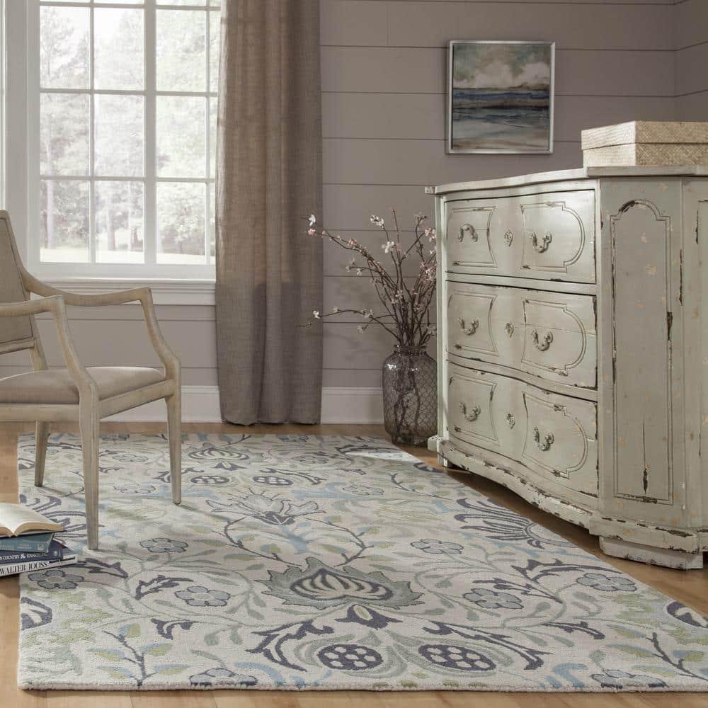 Momeni  Newport Hand Tufted Wool Floral Area Rug Blue 9' x 12' Contains Latex 9' x 12' Indoor,Handmade Living Room,Bedroom,Dining Room