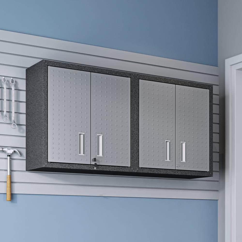Fortress 30" Floating Textured Metal Garage Cabinet with Adjustable Shelves in Grey - Set of 2