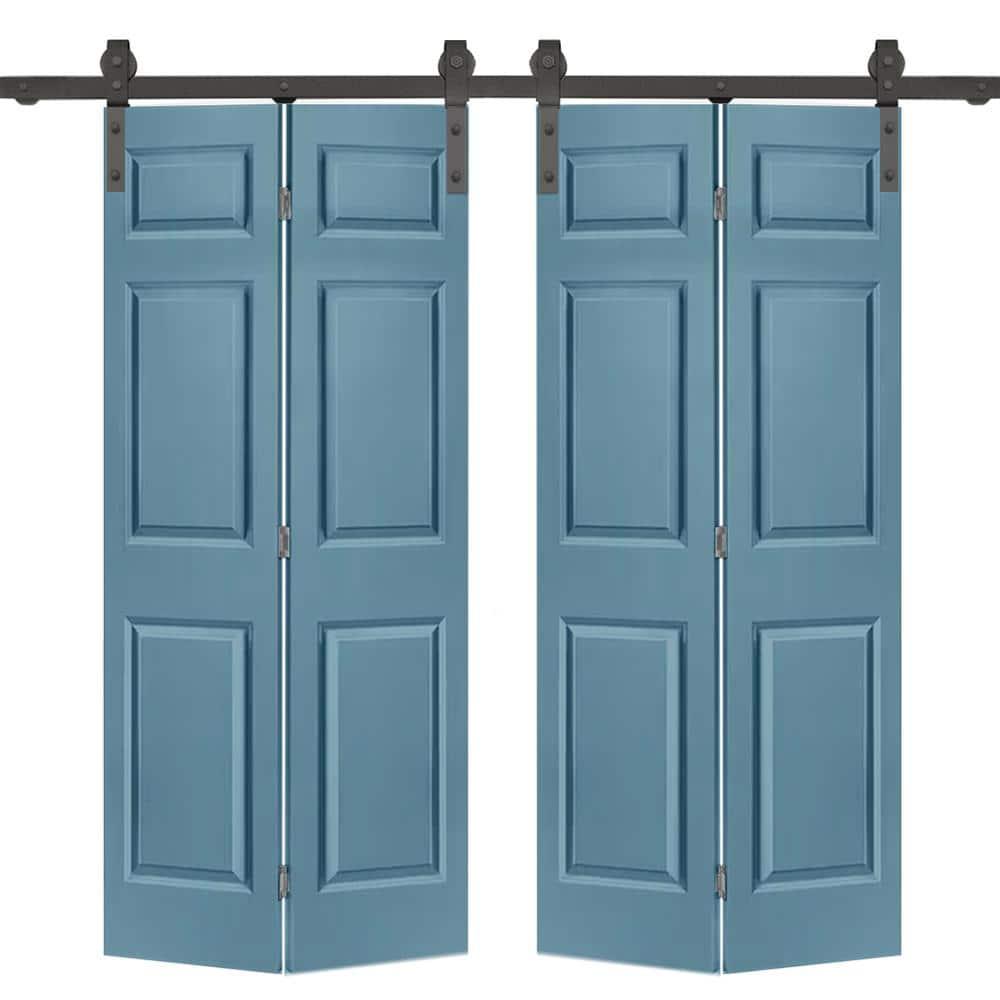 Calhome Paneled MDF Composite Double Bifold Barn Doors with Installation Hardware Kit
