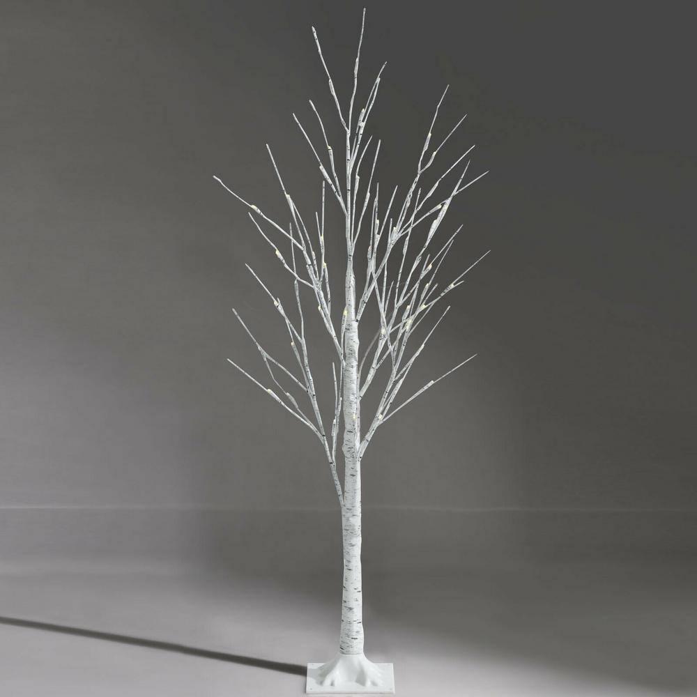 Costway 4ft Pre-lit White Twig Birch Tree for Christmas Holiday w/ 48 LED Lights