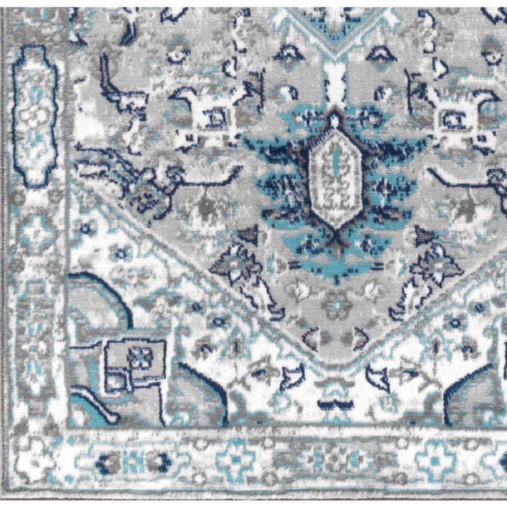 2'x8' Modern Persian Vintage Medallion Runner Rug, Light Grey/Blue - JONATHAN Y