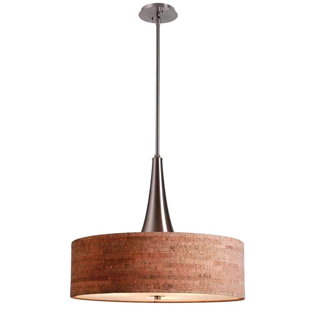 Bulletin 3-Light Brushed Steel Ceiling Pendant Light with Cork Shade