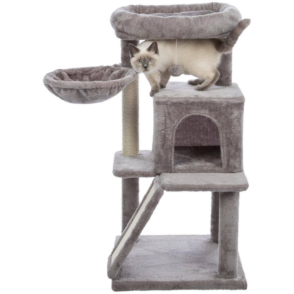 TRIXIE TRIXIE Pepito 39.4" Cat Tower, 3-Level Cat Tree with Sisal Scratching Posts and Ramp, Plush Condo and Hammock