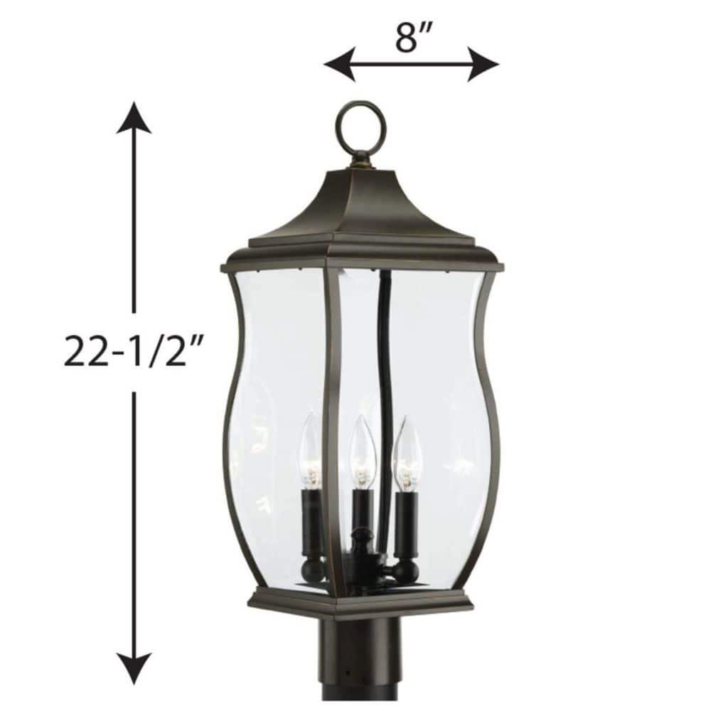 Progress Lighting, Township, 3-Light Post Lantern, Oil Rubbed Bronze, Etched Glass Shade
