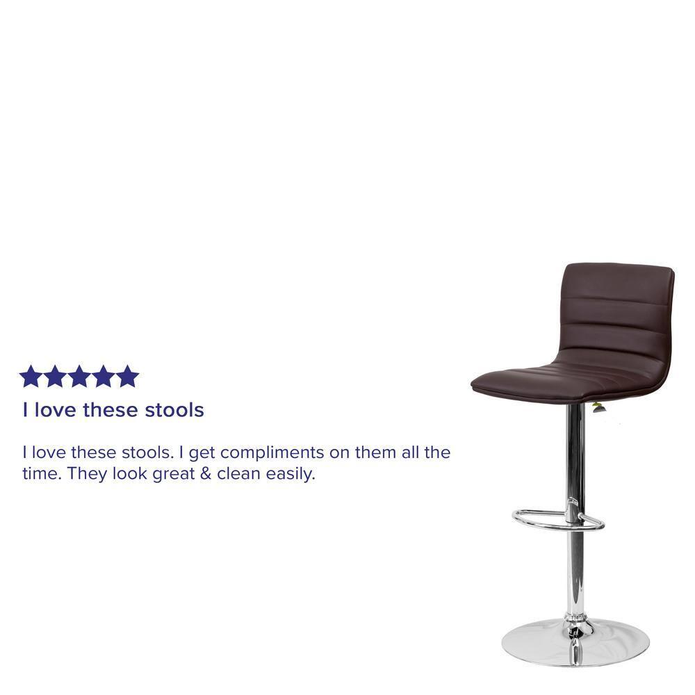 Flash Furniture Modern Brown Vinyl Adjustable Bar Stool with Back, Counter Height Swivel Stool with Chrome Pedestal Base