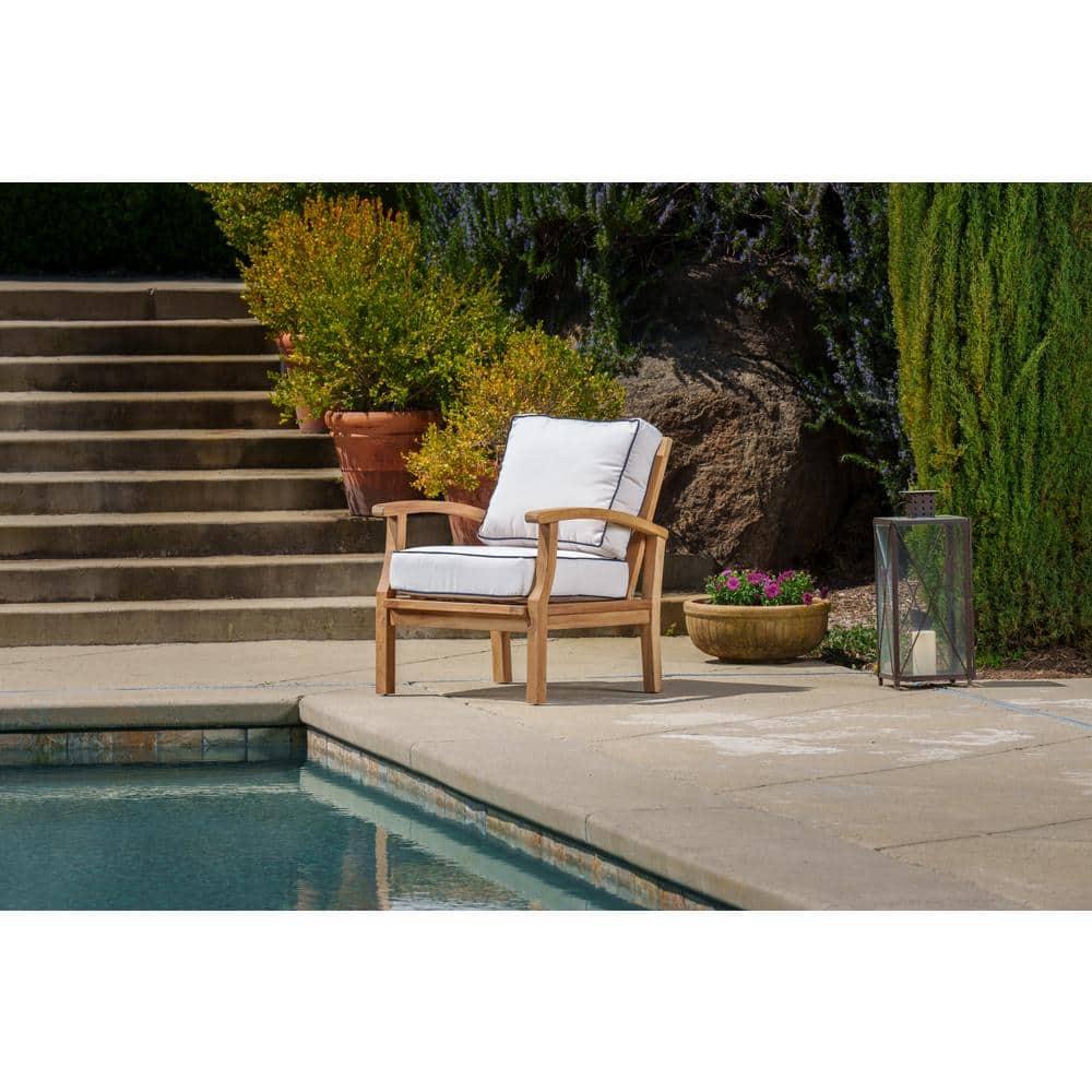 Jakarta Teak 5 Piece Sofa Set with Sofa, 2 Club Chairs, Coffee Table and Side Table, Canvas Cushions