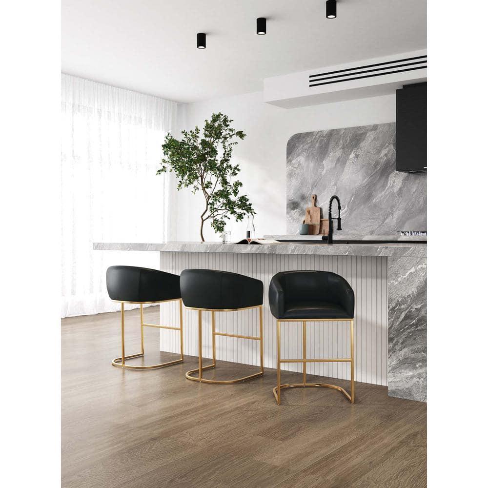 Manhattan Comfort Set of 3 Louvre Barstools Black/Titanium Gold