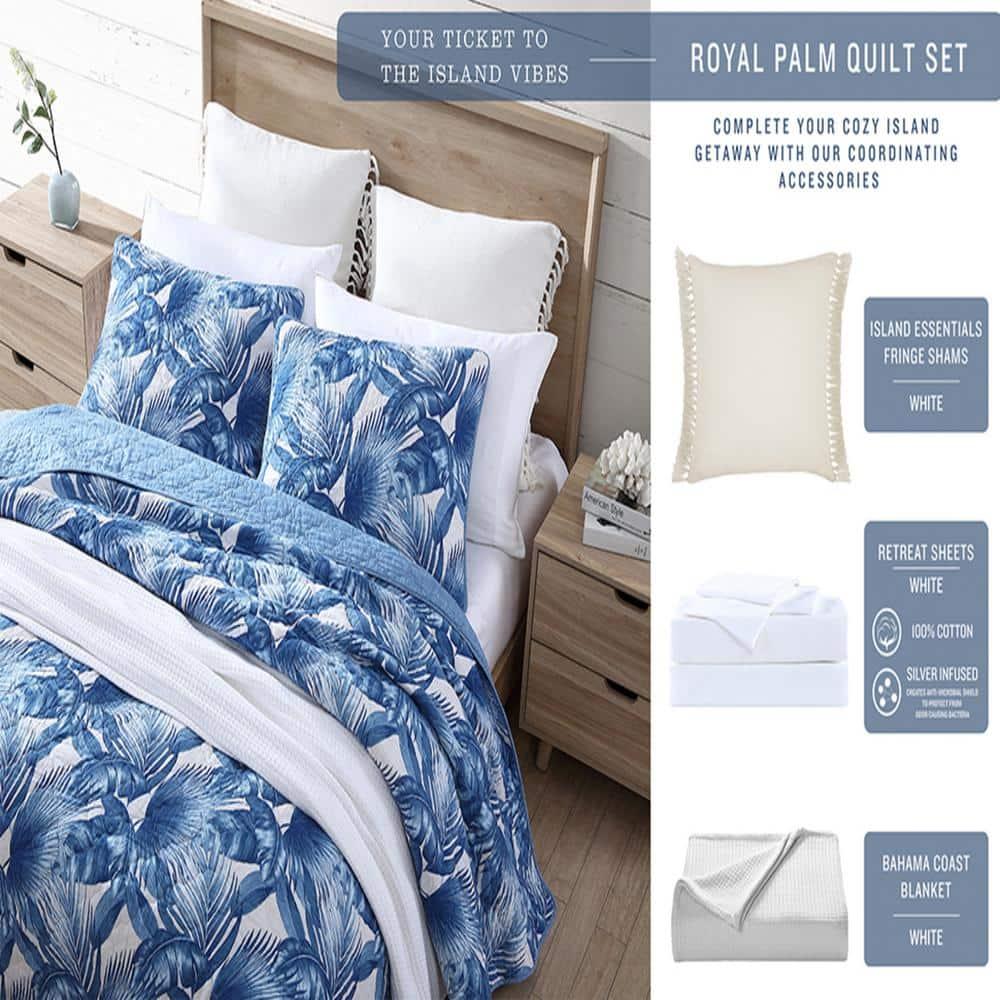 Tommy Bahama Ocean Isle Blue Cotton Reversible Quilt Set