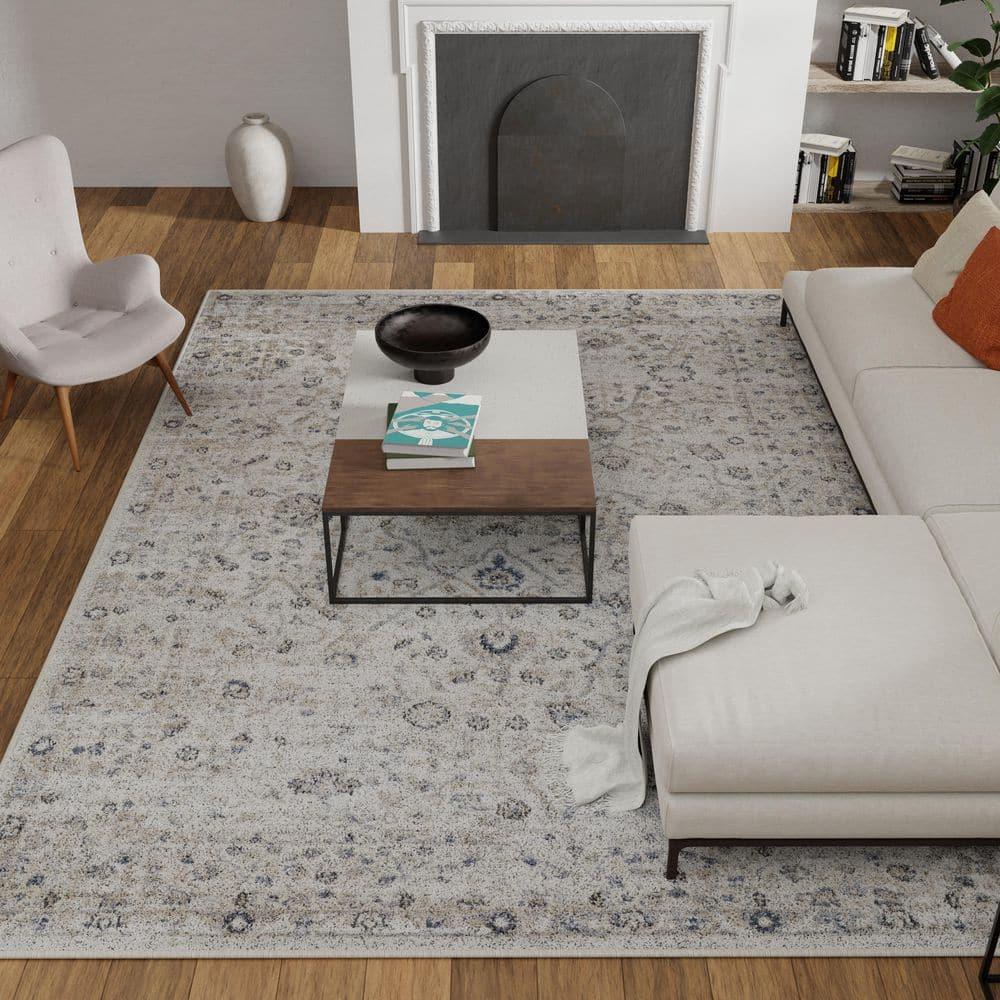 Kehleigh Oviel Cream 9 ft. 10 in. x 12 ft. 10 in. Oriental Polypropylene Indoor Area Rug