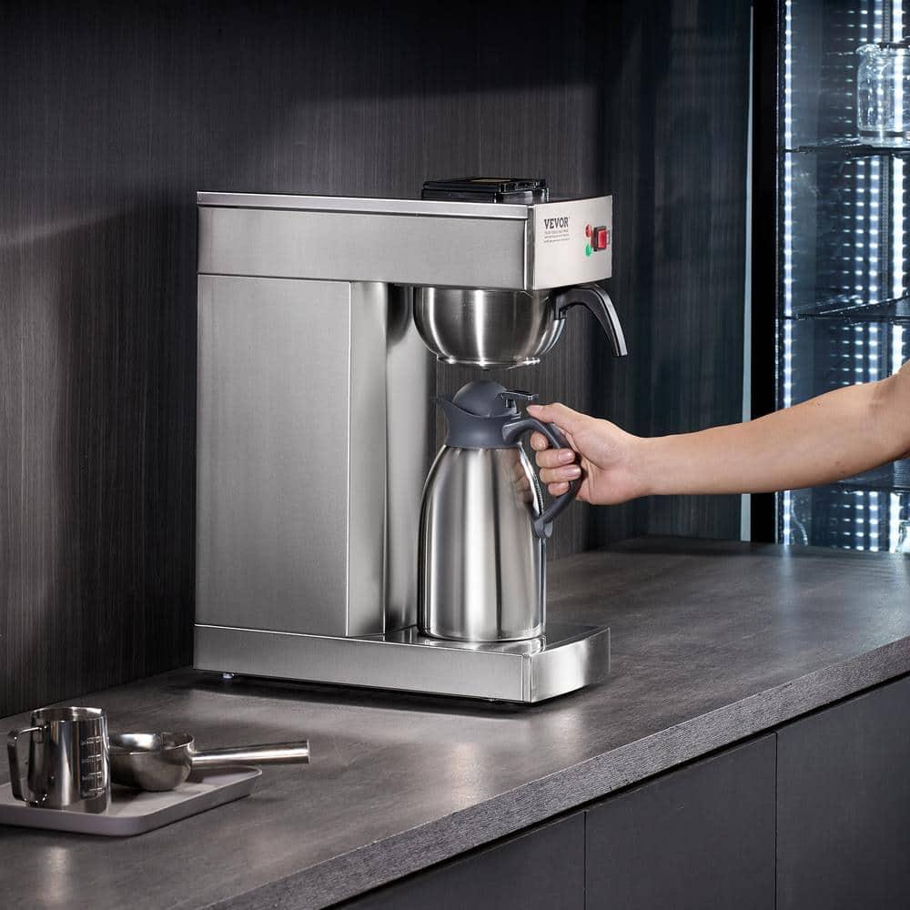 VEVOR 12 Cups Commercial Drip Coffee Maker, Coffee Maker Machine with Thermal Carafe to Keep Warm or Cold, Stainless Steel Pour Over Coffee Brewer