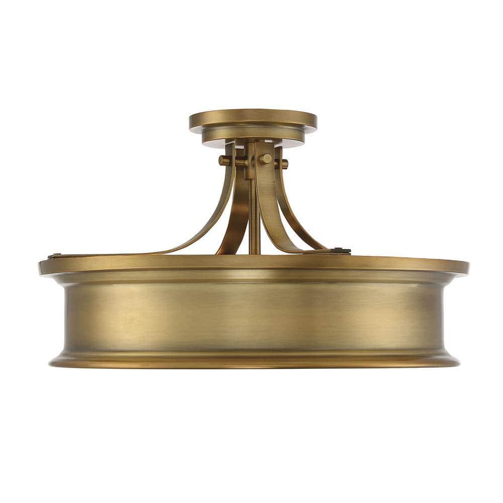 Savoy House Watkins 3 - Light Semi-Flush Mount in  Warm Brass