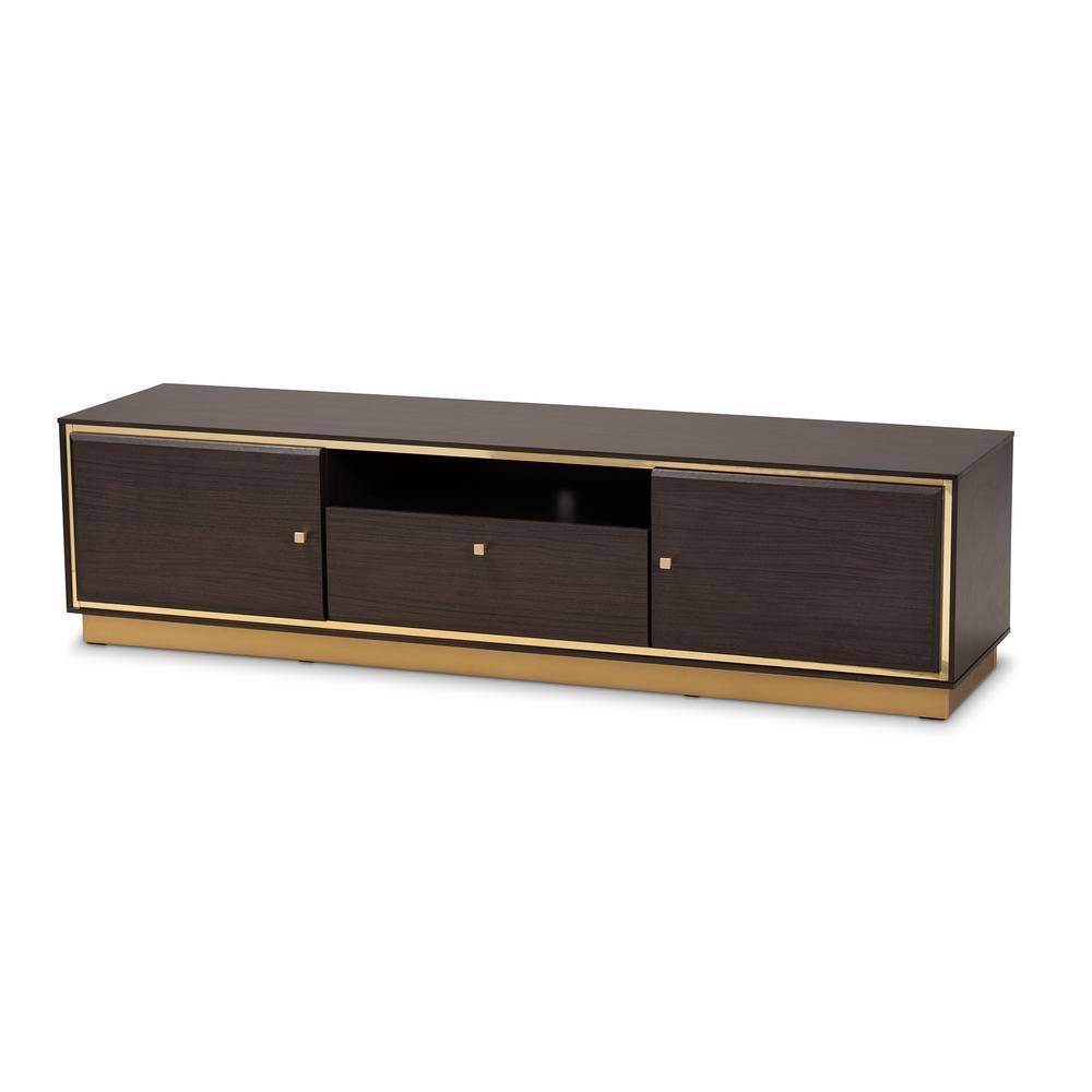 Cormac Wood and Metal 2 Door TV Stand for TVs up to 60" Dark Brown - Baxton Studio: Media Console with Cable Management