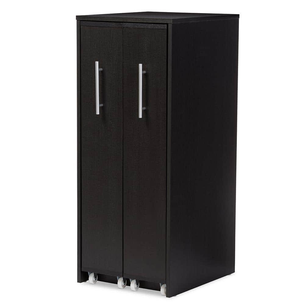 Baxton Studio Lindo Wood Bookcase with Two Pulled-out Doors Shelving Cabinet - Dark Brown: Media Storage, 10 Shelves, 54.25" Height