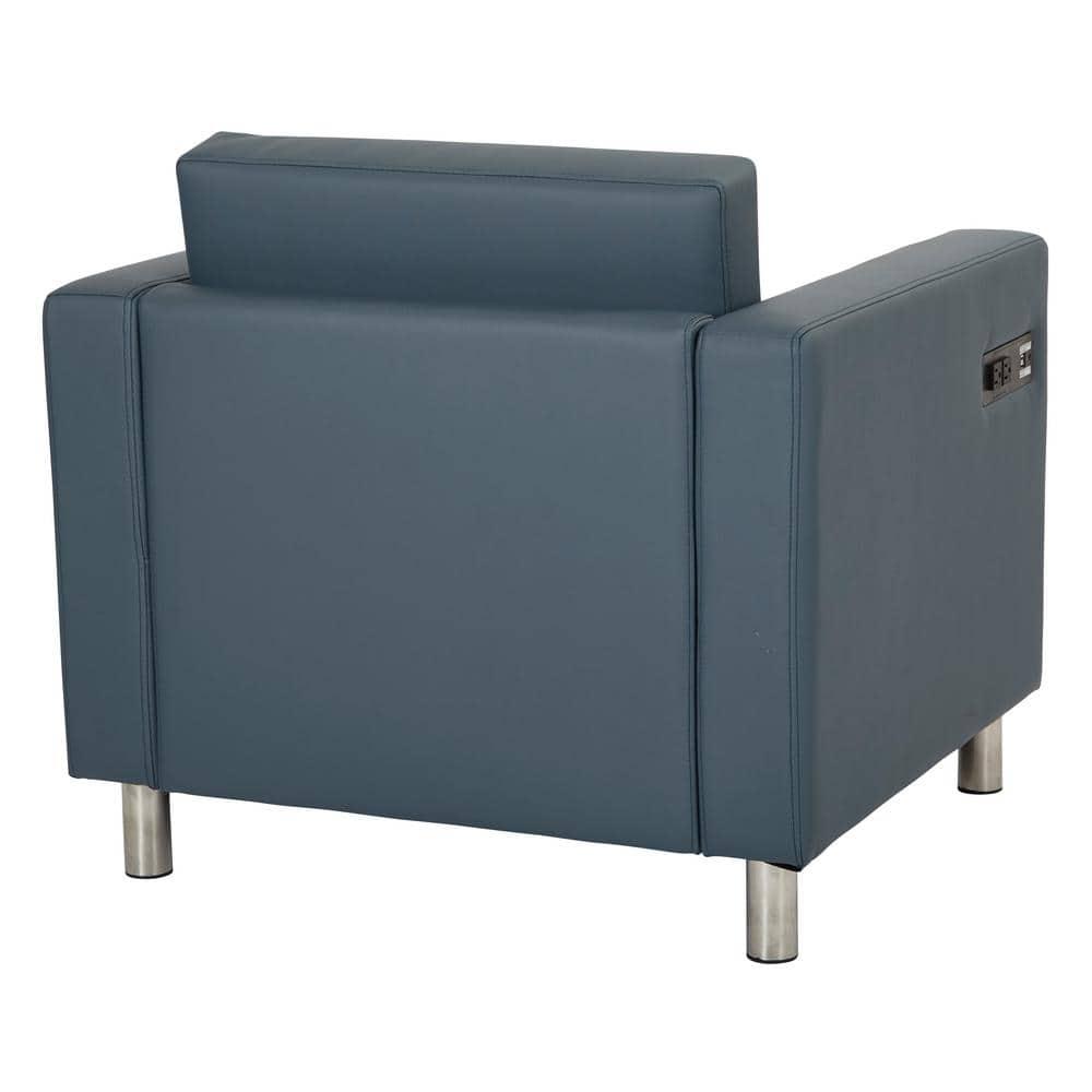 Office Star Products Atlantic chair with Single Charging Station in Dillon Blue Fabric K/D