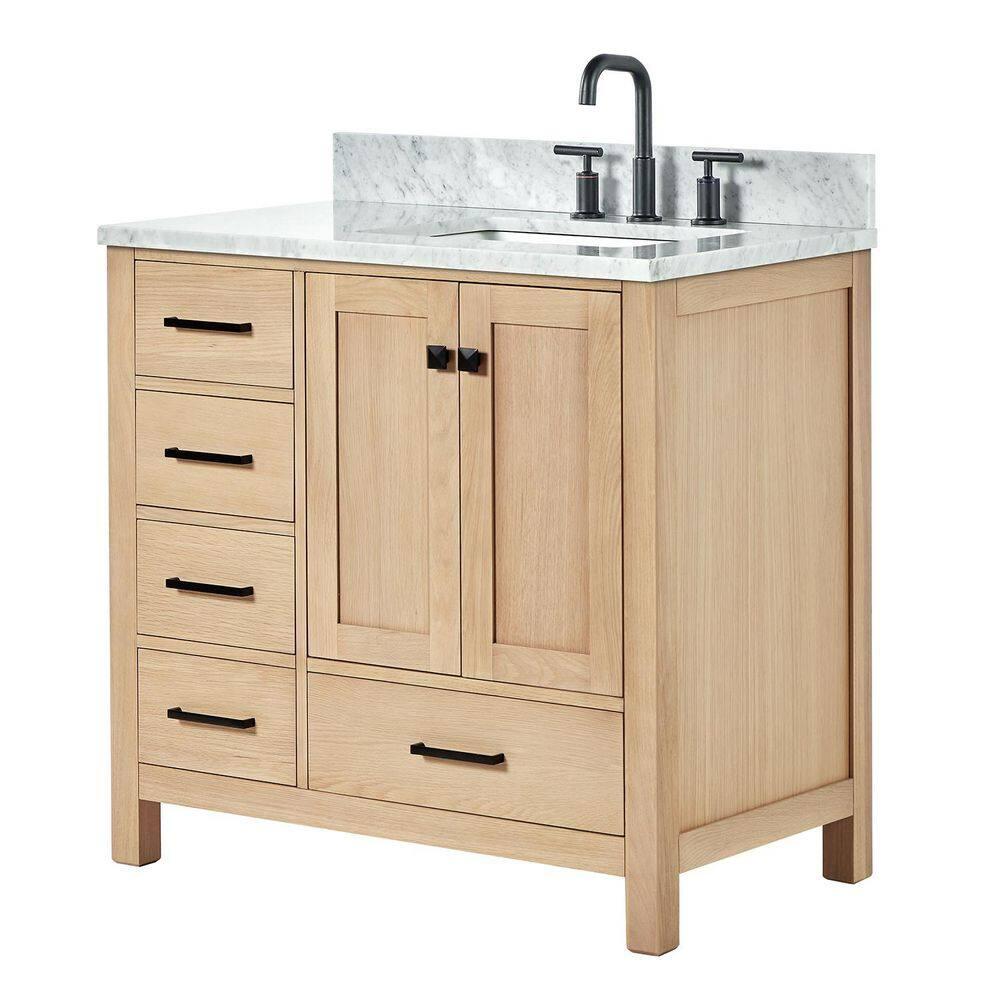 Hokku Designs Flynt 37'' Single Bathroom Vanity with Carrara Marble Top