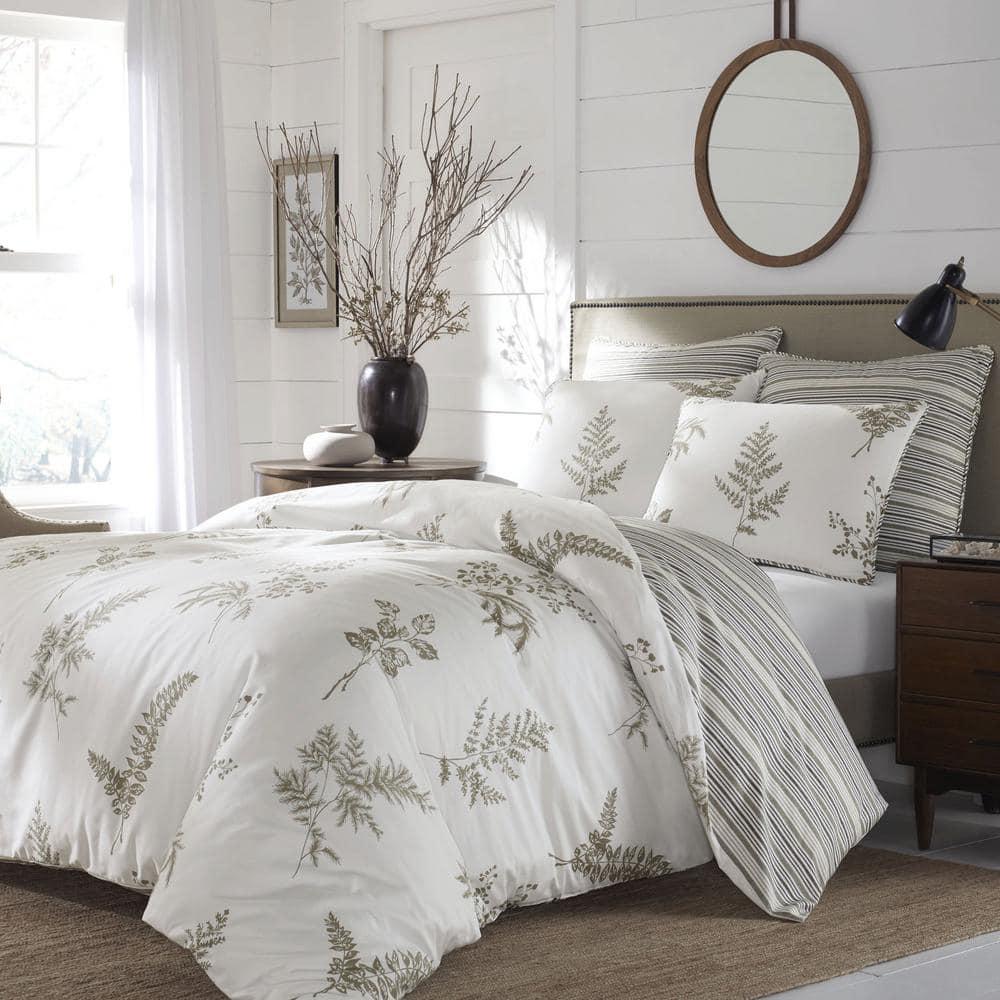 Willow Coverlet Set (Full/Queen) - Stone Cottage: Pre Washed Cotton, Botanical Pattern, Includes 2 Shams