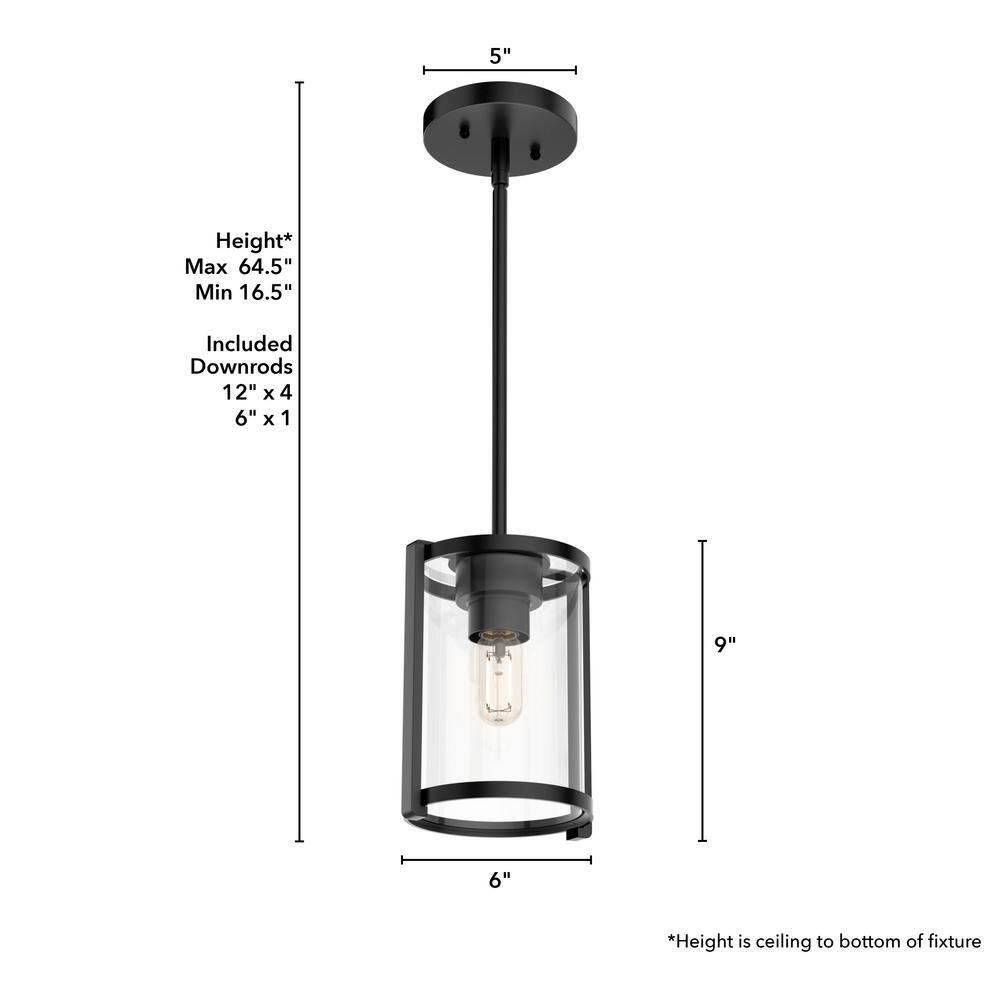 Astwood Clear Glass Mini Pendant Ceiling Light Fixture Matte Black - Hunter Fan: UL Listed, Adjustable Height