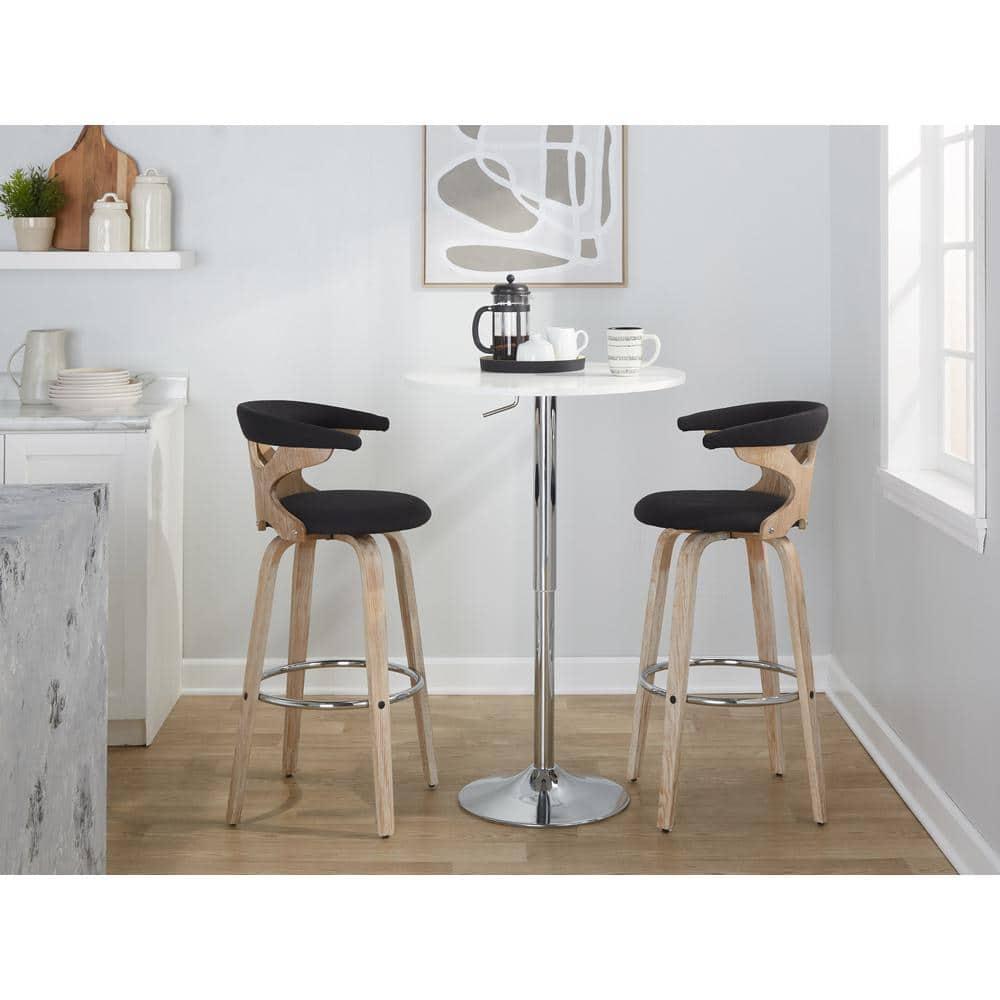 LumiSource Set of 2 Gardenia Barstools White Wash/Charcoal: Contemporary Swivel Counter Height Stools with Backs