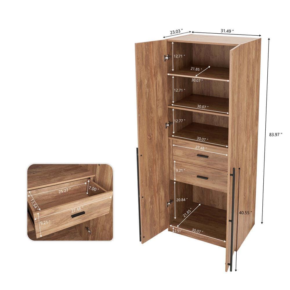 Manhattan Comfort Set of 2 Lee 2 Door and 2 Drawer Wardrobe Closets Golden Brown: Modern MDF, Metal Hardware, 8 Shelves