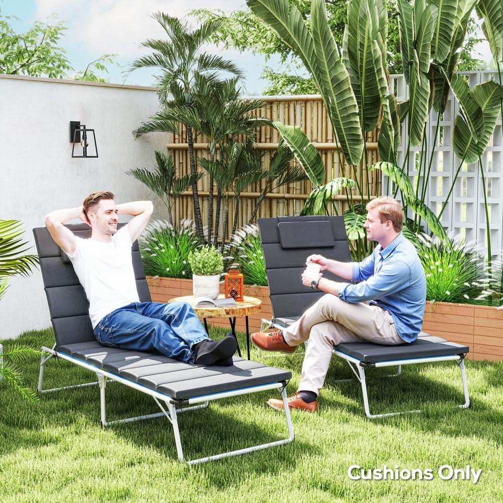 Outsunny Foldable Lounge Chair Cushion Set of 2, UPF50+ 230gsm Olefin and 25D High-Density Foam, Chaise Lounge Cushion Set, 80" x 26", Dark Gray