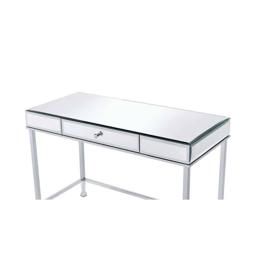 Canine Writing Desk Mirrored/Chrome - Acme Furniture: Contemporary Office Furniture with Drawer
