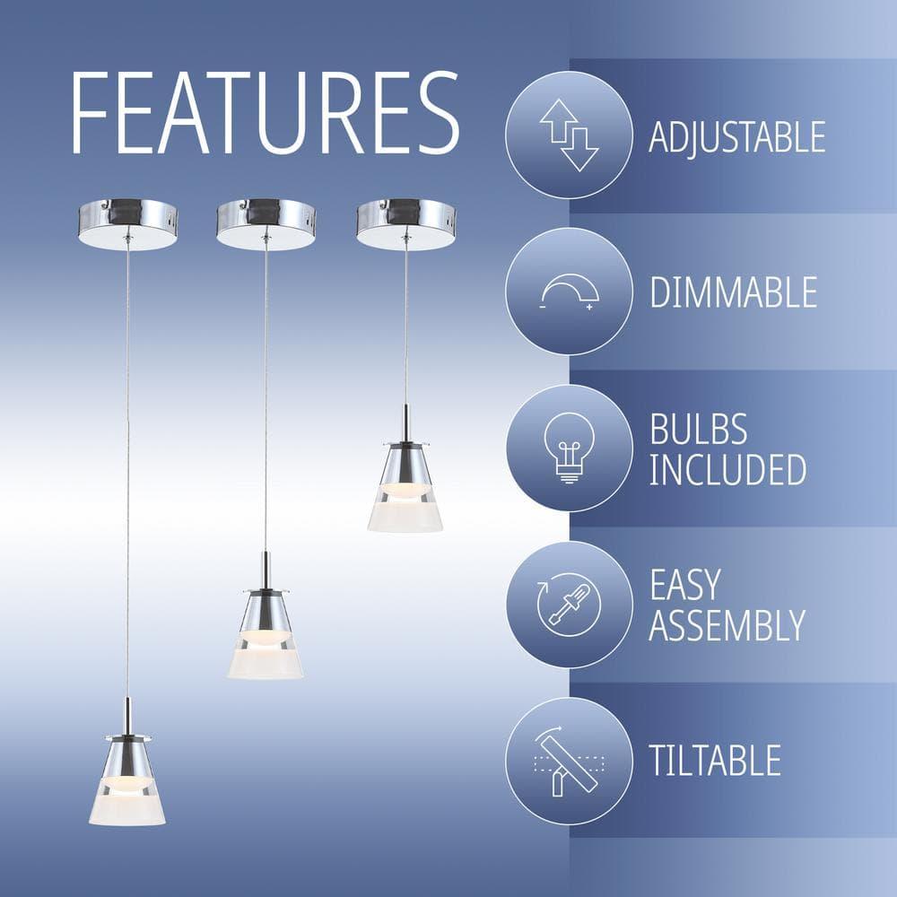 JONATHAN  Y Alain 5" Adjustable Cascading Metal Integrated Cluster Glam Chrome/White Transitional Cone Integrated LED Mini Hanging Pendant light