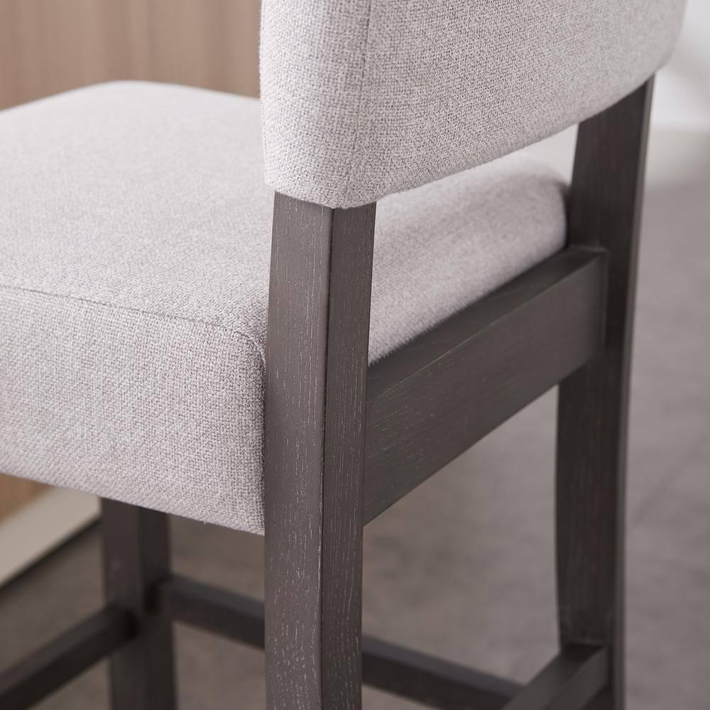 Leick Home 10087-BBHG Upholstered Back Bar Height Stool with Wood Base, Set of 2, for Elevated Kitchen Counters, High Top Tables, and Bars, Blackbean and Heather Gray