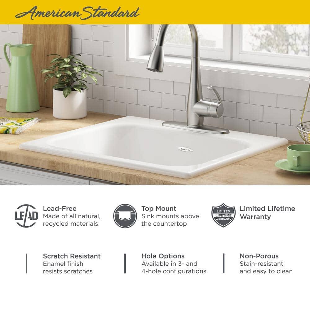 American Standard 77SB25223.308 Quince 25'' L Drop-In Single Bowl Cast Iron Kitchen Sink