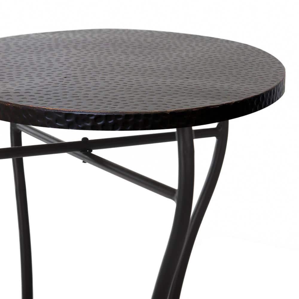 Round Hammered Copper Accent Table - Oil-Rubbed Bronze Powder Coat Finish Legs