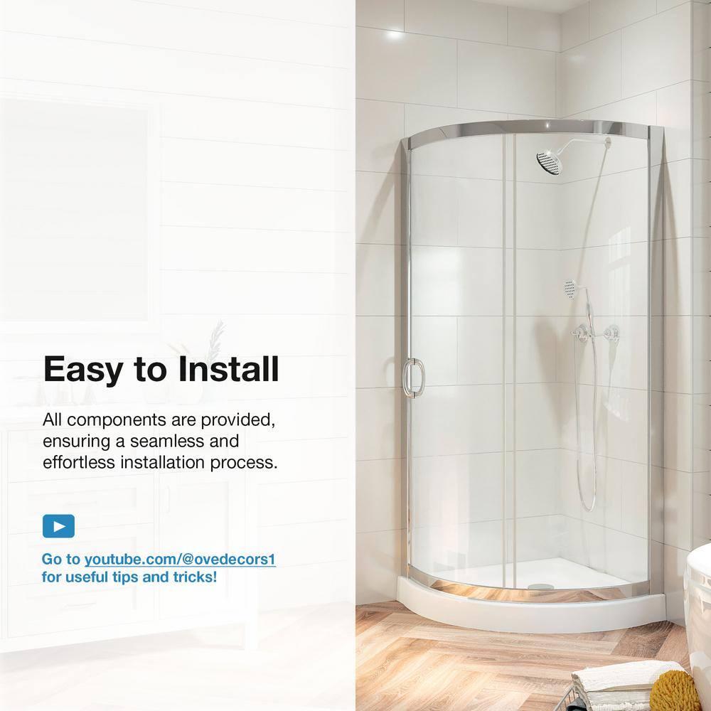 Ove Decors Breeze_34_withouth_walls OVE Decors Breeze Premium 35 in. Framed Round Shower Kit w/ Clear Glass, Base in Chrome Finish