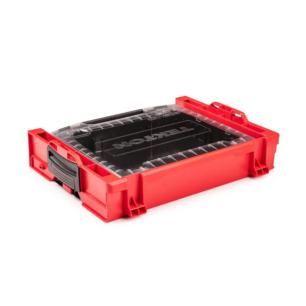 Red and Black Plastic Stacking Tool Box with Clear Lid