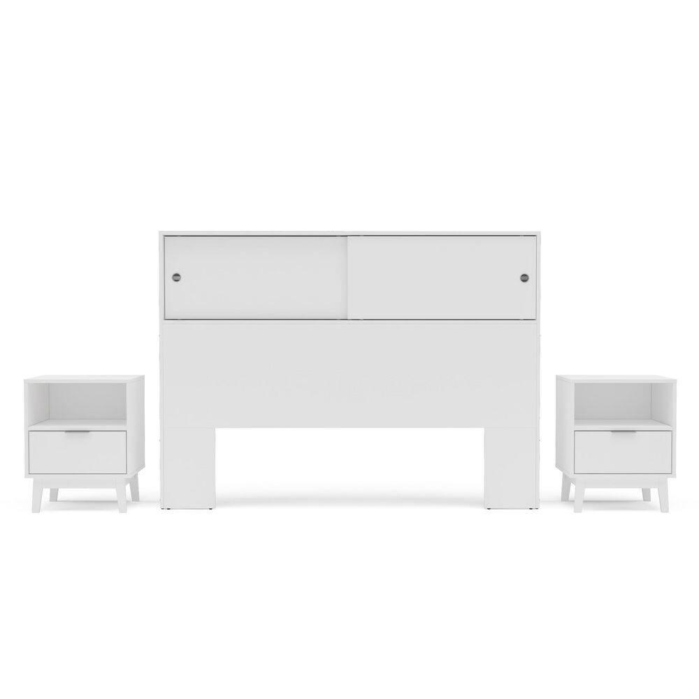 Polifurniture 3pc Queen Victoria Bedroom Set with 2 Nightstands White: Modern Style, 90 Day Warranty