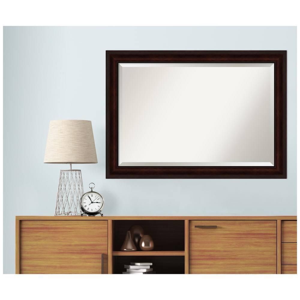 Amanti Art Beveled Bathroom Wall Mirror - Coffee Bean Brown Frame - Coffee Bean Brown Outer Size: 41 x 29 in