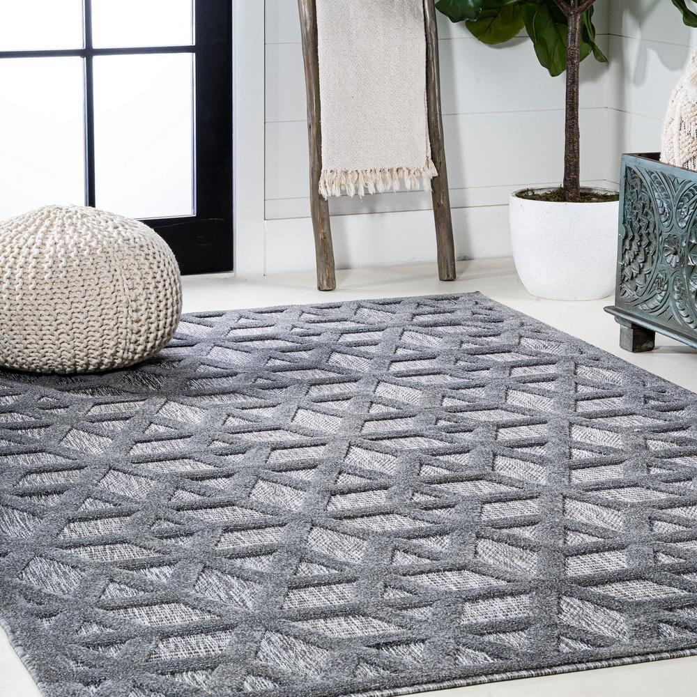 5 X 8 Talaia Neutral Geometric Indoor/Outdoor Area Rug, Dark Gray - JONATHAN Y