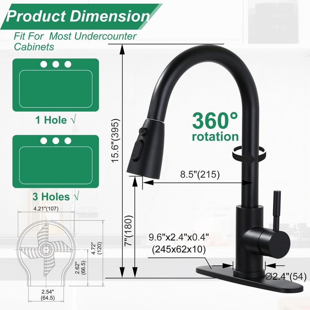 ARCORA Single Handle Stainless Steel Pull-Down Kitchen Faucet with Deckplate and Glass Rinser Combo