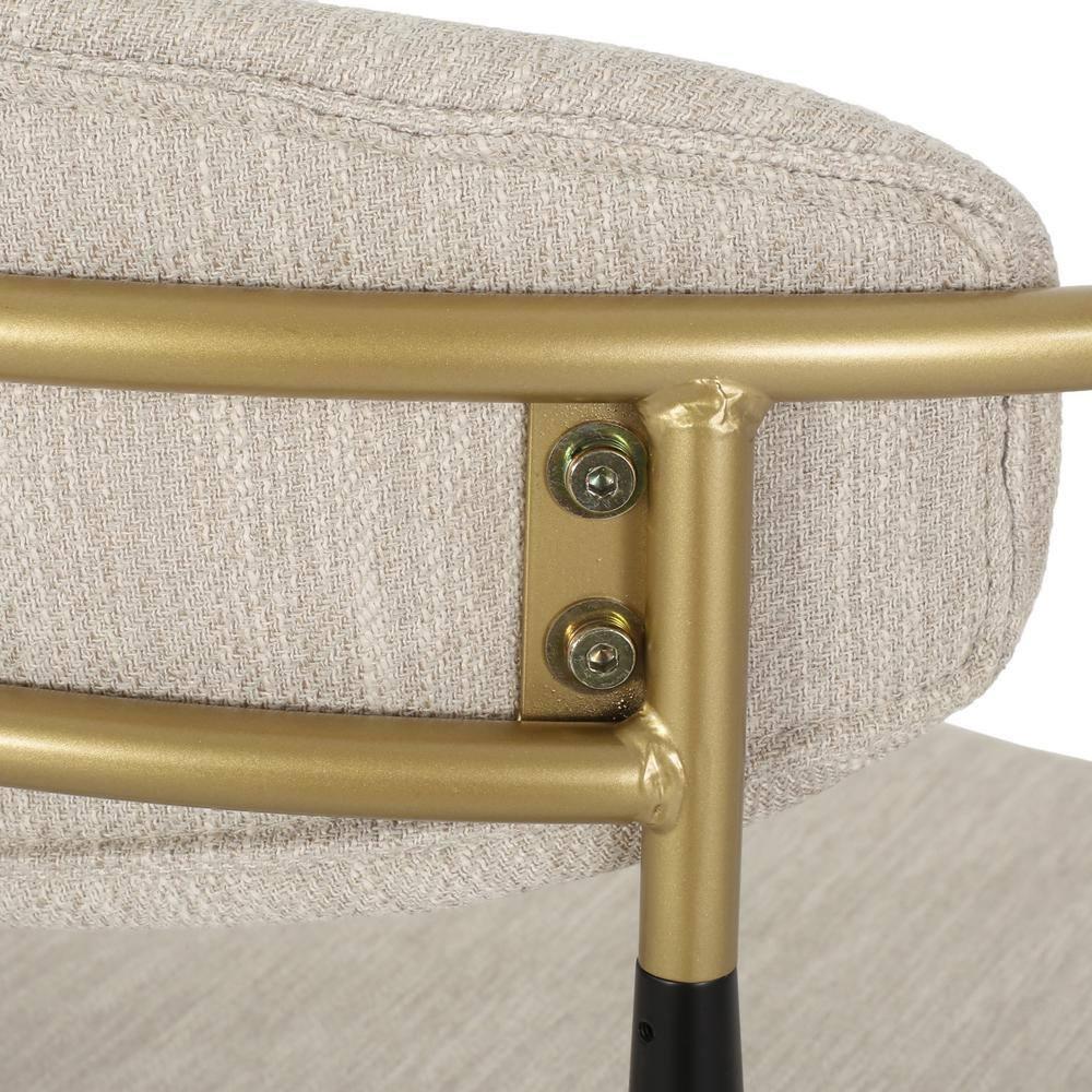 Noble House Boise Fabric and Metal 30 Inch Barstools, Set of 2, Beige, Black, and Gold